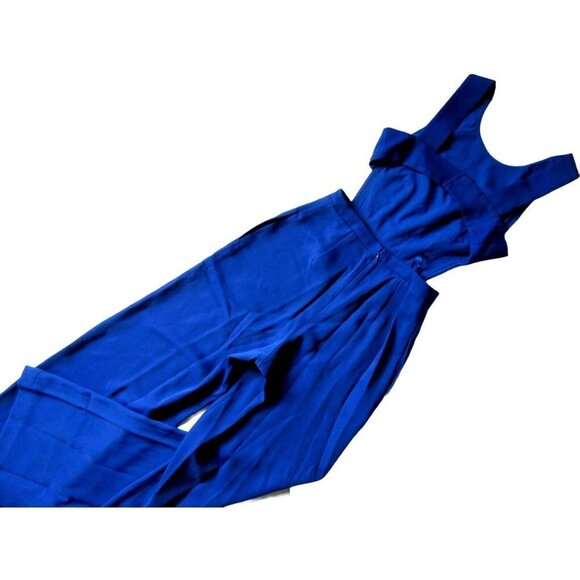 NWT BCBG MaxAzria Rossana in Royal Blue Satin Wide Leg Cutout Jumpsuit 0 x 32 - Picture 14 of 14